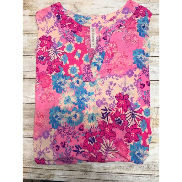 Dear Scarlett Tops - Dear Scarlett "Sweet Tart" Floral Tunic Top Pink 3/4 Roll Tab Sleeve size 3X NWT